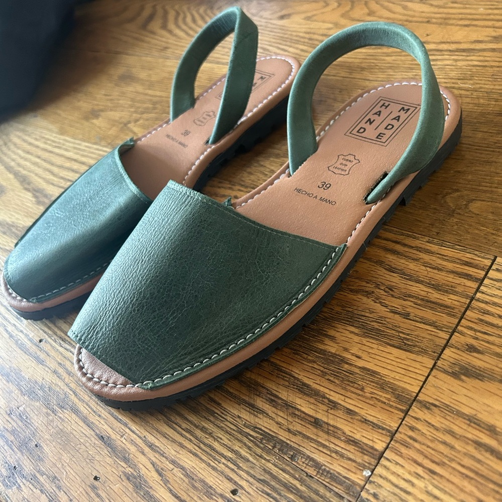 Handmade Sage Green Leather Sandals